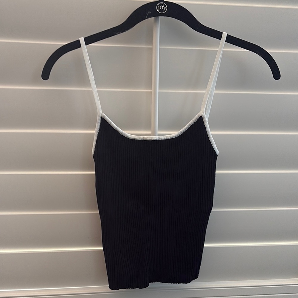 STAUD Soliel Black Ribbed Spaghetti Strap Top